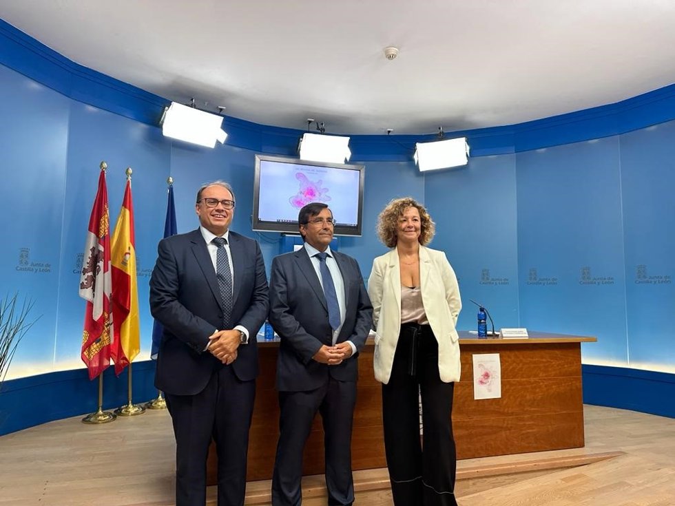El gerente de Servicios Sociales, Carlos Raúl de Pablos, el presidente de Afacayle, Domingo Aceves, y la directora general de Asistencia Sanitaria, Silvia Fernández.