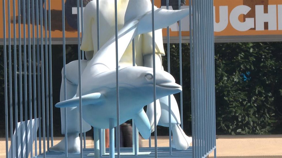 Plantan una falla frente para exigir el 'indulto' de 18 delfines