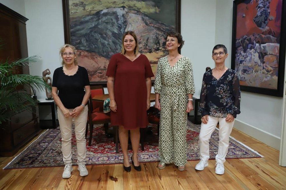 La presidenta del Parlamento de Canarias, Astrid Pérez (c), se reúne con representantes de Acufade