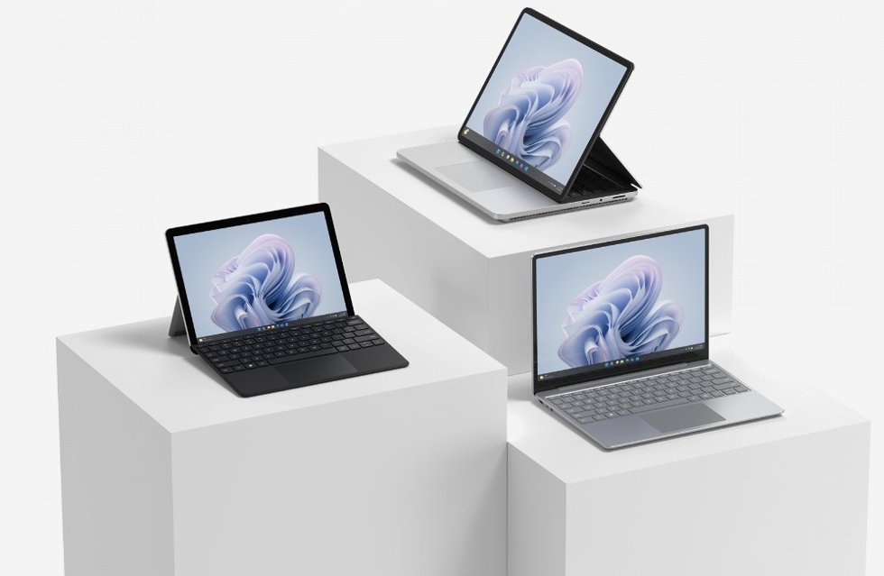 Los nuevos dispositivos Surface Laptop Studio 2, Laptop Go 3 y Surface Go 4 para empresas.