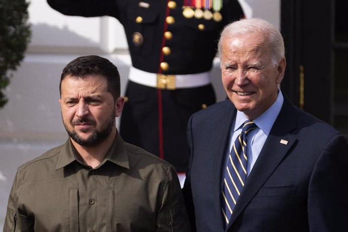 21 September 2023, US, Washington: USPresident Joe Biden welcomes Ukrainian President Volodymyr Zelensky at the White House. Photo: Aaron Schwartz/ZUMA Press Wire/dpa