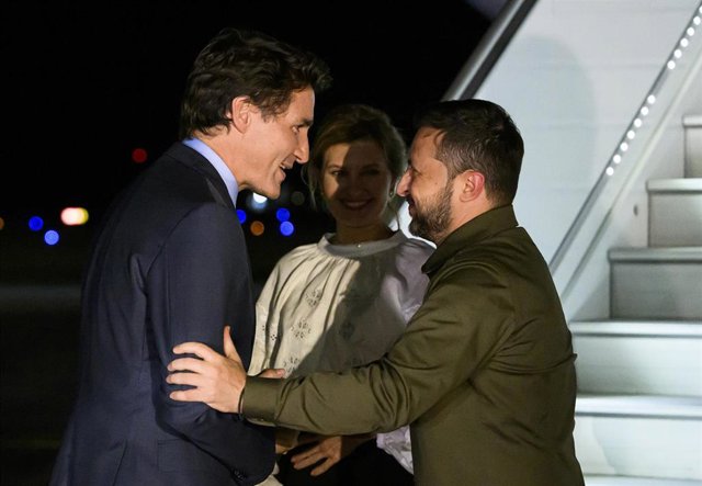 El primer ministro de Canadá, Justin Trudeau, y el presidente de Ucrania, Volodimir Zelenski