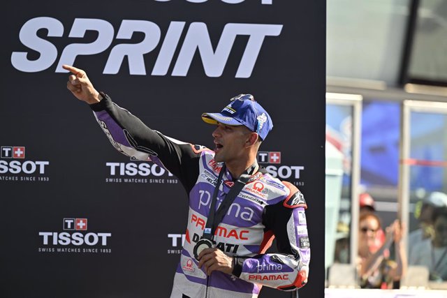 MARTIN Jorge (spa), Pramac Racing, Ducati Desmosedici GP23, portrait celebrates his victory Sprint race during the 2023 MotoGP Gran Premio Red Bull di San Marino e della Riviera di Rimini on the Misano World Circuit Marco Simoncelli from September 8 to 10