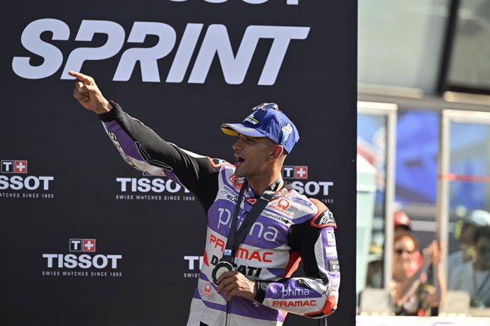 MARTIN Jorge (spa), Pramac Racing, Ducati Desmosedici GP23, portrait celebrates his victory Sprint race during the 2023 MotoGP Gran Premio Red Bull di San Marino e della Riviera di Rimini on the Misano World Circuit Marco Simoncelli from September 8 to 