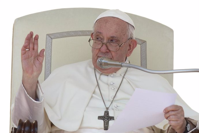 06 September 2023, Vatican, Vatican City: Pope Francis speaks during the Wednesday General Audience in Saint Peter's Square at the Vatican. Photo: Evandro Inetti/ZUMA Press Wire/dpa