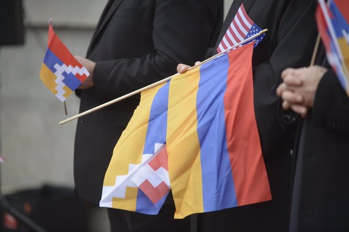 Archivo - February 16, 2023, Boston, Massachusetts, U.S: Protestiing the Blockade of Artsakh, Nagorno-Karabakh by Azerbaijan, held by the Armenian-American Diaspora.