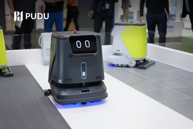 Pudu Robotics showcases new black PUDU CC1 at CMS Berlin.