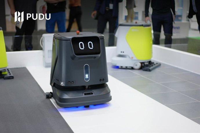 Pudu Robotics showcases new black PUDU CC1 at CMS Berlin.