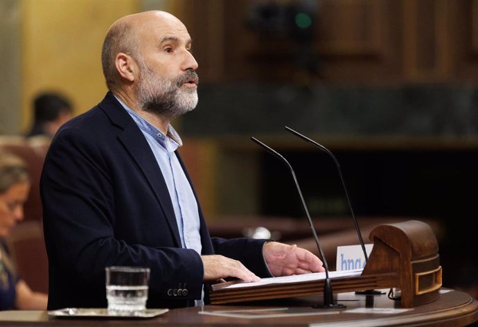 El diputado de BNG, Néstor Rego interviene durante una sesión plenaria en la se aprueba el uso de las lenguas cooficiales en el Congreso