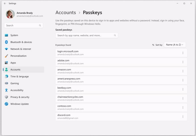 Configuración de passkeys en Windows 11