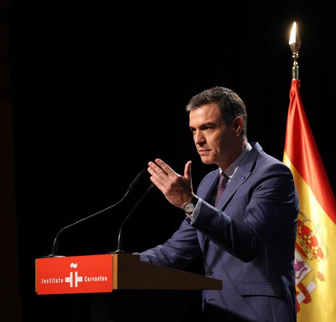 El president del Govern central en funcions, Pedro Sánchez, intervé durant la clausura de l'acte del 'Dia Europeu de les Llengües', a l'Institut Cervantes, a 25 de setembre del 2023, a Madrid