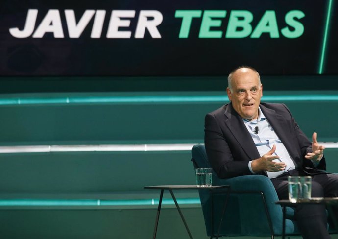 El presidente de LaLiga Javier Tebas durante la entrevista en Movistar+