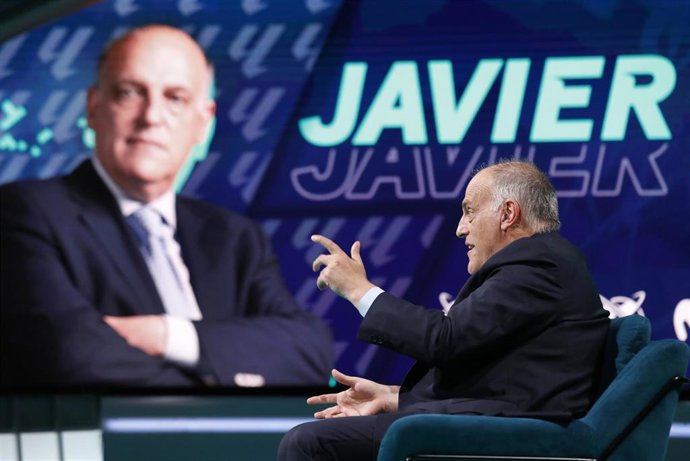 El presidente de LaLiga, Javier Tebas, durante su entrevista en Movistar+
