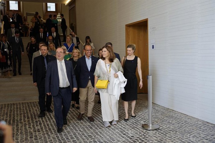 El ministro de Cultura y Deporte, Miquel Iceta, durante la recepción de los ministros de Cultura de la Unión Europea que participan en la Reunión Informal de Cultura, en el Museo de Arte Contemporáneo Helga de Alvear, en Cáceres