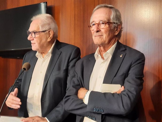 El líder de ERC en el Ayuntamiento de Barcelona, Ernest Maragall, y el de Junts, Xavier Trias, en rueda de prensa.