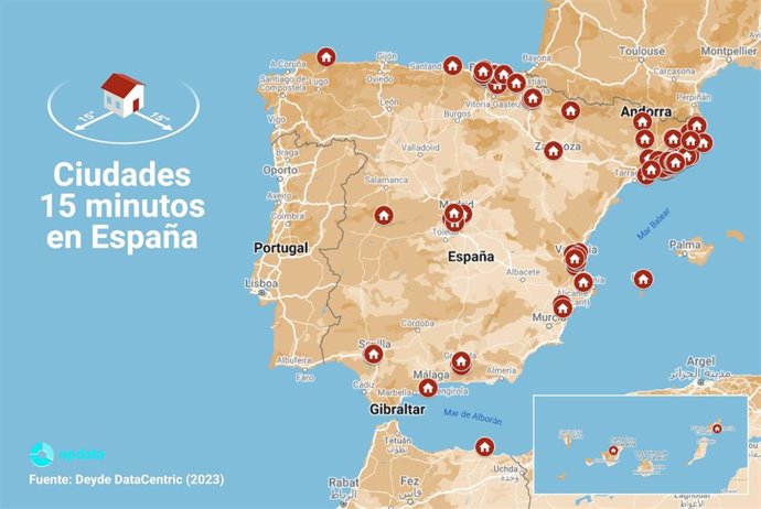El 61% de los ciudadanos españoles tienen los servicios esenciales que necesitan a menos de 15 minutos a pie o en bicicleta, según un análisis de Deyde DataCentric.