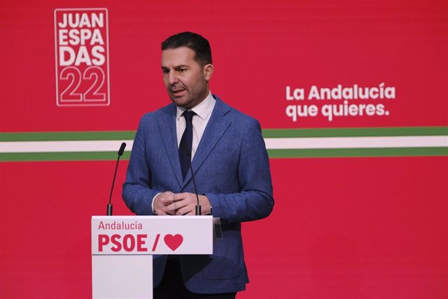 Archivo - El secretario de Organización del PSOE-A, Noel López, en rueda de prensa. Archivo.