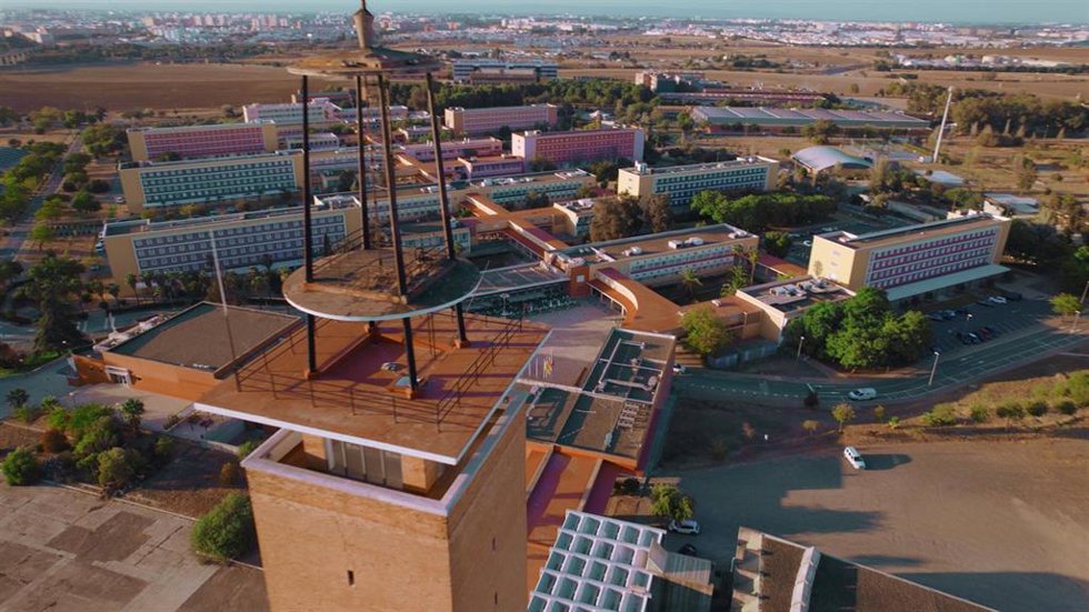Vista aérea del campus de la Universidad pública Pablo de Olavide de Sevilla.