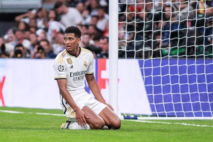 Jude Bellingham of Real Madrid lamenting during the UEFA Champions League, Group C, football match played between Real Madrid and Union Berlin at Santiago Bernabeu stadium on September 20, 2023, in Madrid, Spain.