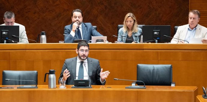 El vicepresidente primero y consejero de Despoblación, Desarrollo Territorial y Justicia del Gobierno de Aragón, Alejandro Nolasco, comparece en las Cortes de Aragón