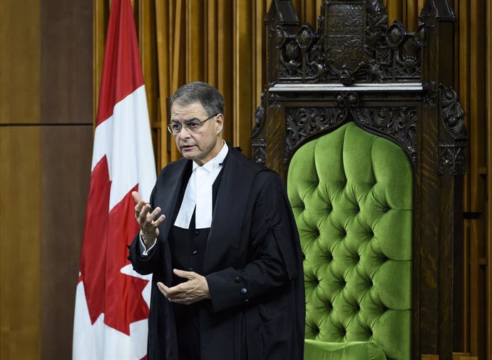 September 25, 2023, Ottawa, ON, CAN: Speaker of the House of Commons Anthony Rota rises in the House of Commons on Parliament Hill in Ottawa, on Monday, Sept. 25, 2023. Rota says he is deeply sorry that he has offended many people by praising a member o