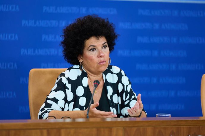 La presidenta del Grupo Parlamentario Mixto-Adelante Andalucía, Maribel Mora, este miércoles en rueda de prensa.  