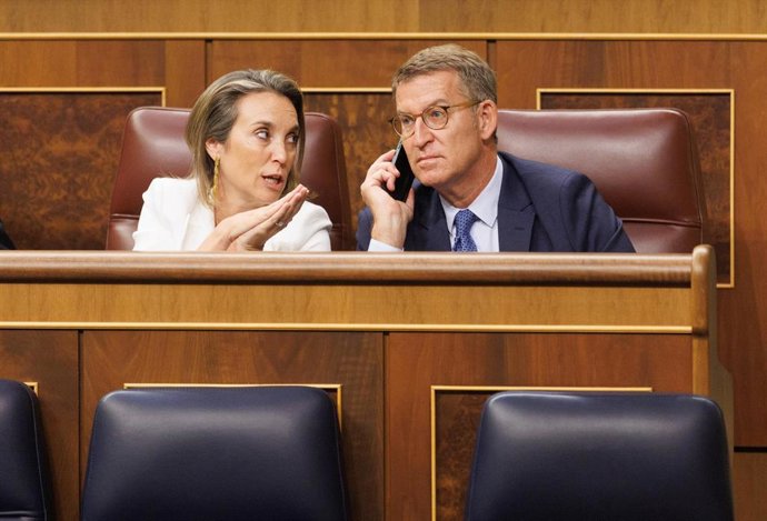 Archivo - El presidente del Partido Popular, Alberto Núñez Feijóo, y la secretaria general del Partido Popular, Cuca Gamarra