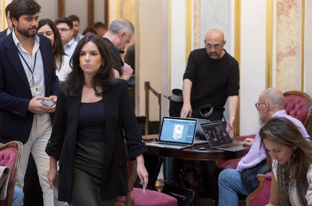 La portavoz de Vox en el Congreso, Pepa Rodríguez de Millán, a su llegada a una rueda de prensa 