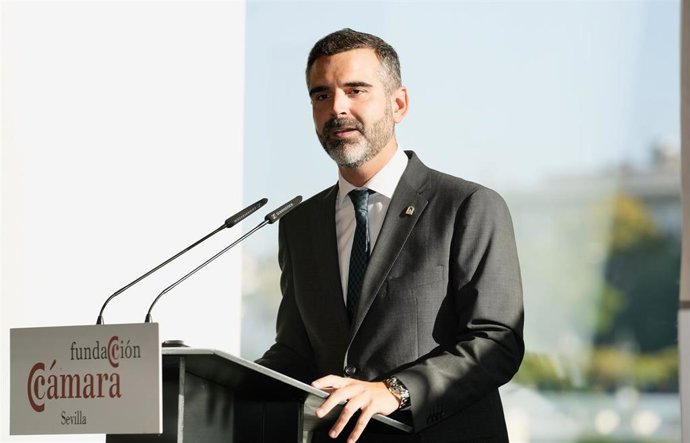 El consejero de Sostenibilidad, Medio Ambiente y Economía Azul, Ramón Fernández-Pacheco, durante su intervención en un desayuno informativo bajo el título 'Andalucía: claves para el futuro'.