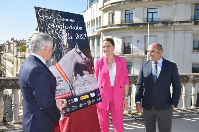 El cartel ha sido presentado por el presidente de AECCAá), Francisco Gaviño, la delegada de Cultura y Deportes del Ayuntamiento de Sevilla, Minerva Salas, y el delegado territorial de Fomento, Francisco de Paula José Juárez Martín.