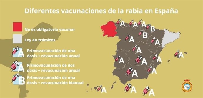 Mapa de los distintos criterios de vacunación de la rabia por comunidad autónoma en España