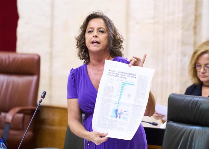 La consejera de Salud y Consumo de la Junta, Catalina García, habla en el Parlamento sobre las inversiones realizadas en la Fundación Pública Andaluza para la Integración Social de Personas con Enfermedad Mental (Faisem).