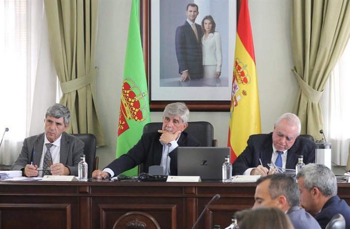 El rector de la Universidad de León, Juan Francisco García Marín, en el centro, preside la celebración del Consejo de Gobierno.