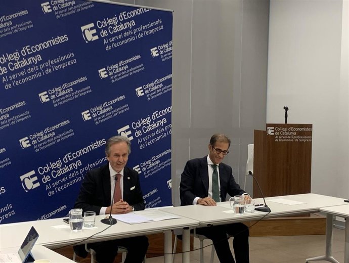 El presidente de Fira de Barcelona, Pau Relat, este jueves en una jornada del ciclo 'Converses del deg' del Collegi d'Economistes de Catalunya (CEC)