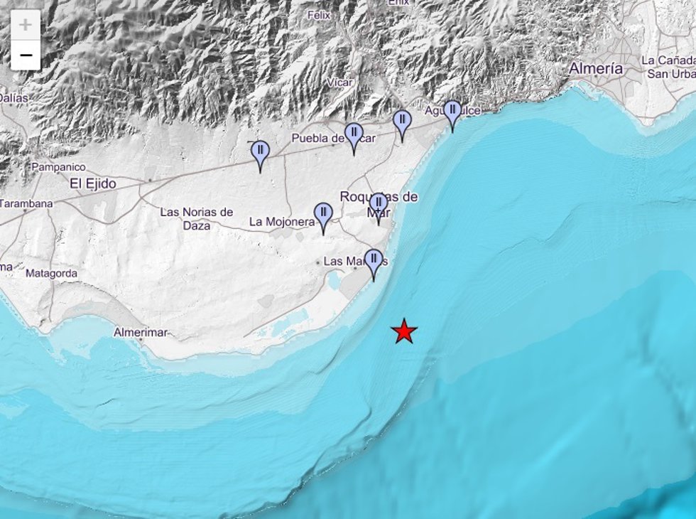 Terremoto registrado frente a la costa de Roquetas de Mar (Almería).