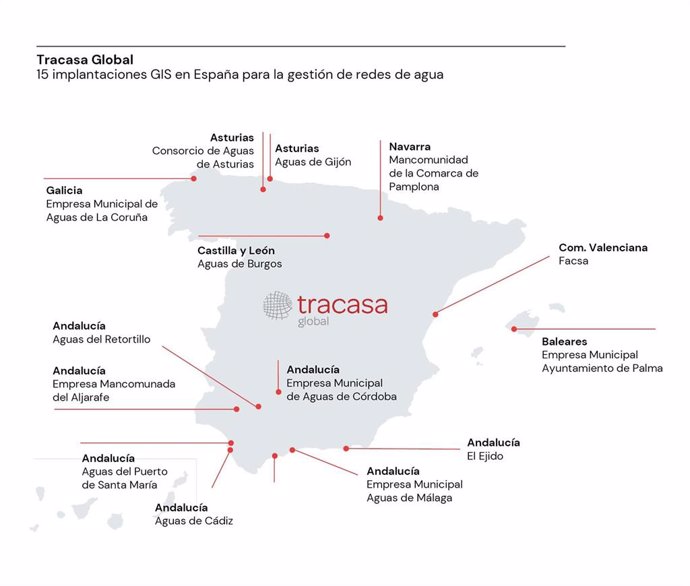 Tracasa Global suma ya 15 implantaciones GIS en España para la gestión inteligente de redes de agua.