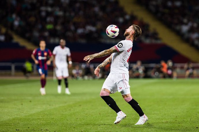 Sergio Ramos of Sevilla FC during the Spanish league, La Liga EA Sports, football match played between FC Barcelona and Sevilla FC at Estadi Olimpic Lluis Company on September 29, 2023 in Barcelona, Spain.