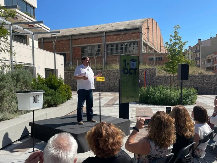 El presidente de ERC, Oriol Junqueras, interviene en un acto del partido en Igualada (Barcelona)