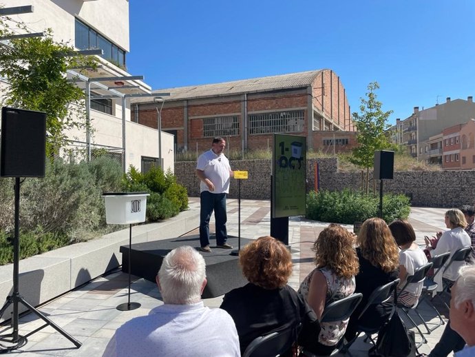 El president d'ERC, Oriol Junqueras, en un acte del partit a Igualada (Barcelona) pel sis aniversari de l'1-O