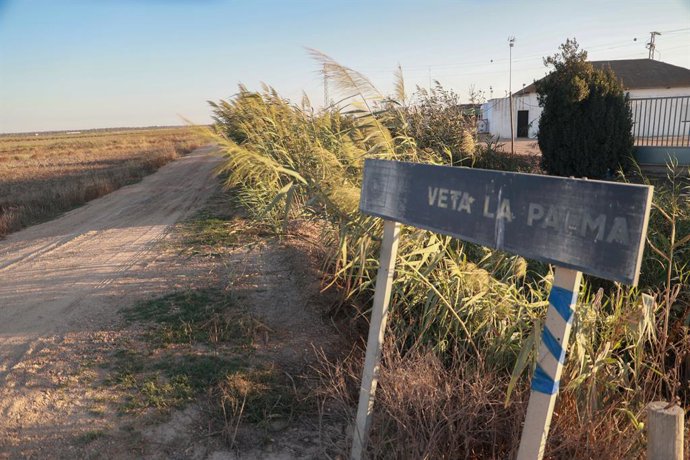 Entrada a la finca "Veta La Palma" que la Junta de Andalucía va a comprar para ampliar el terreno de Doñana. A 12 de septiembre de 2023 en La Puebla del Río en Sevilla, (Andalucía, España). El presidente de la Junta Juanma Moreno anunció ayer la compra 