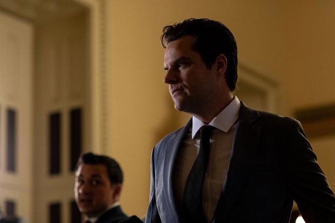 September 29, 2023, Washington, D.C, U.S: Rep. MATT GAETZ, R-FL stops to talk to reporters during efforts to temporarily keep the government open at the U.S. Capitol.