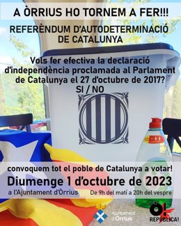 Cartell del simulacre de referndum d'autodeterminació de Catalunya organitzat a rrius amb motiu del sis aniversari de l'1-O