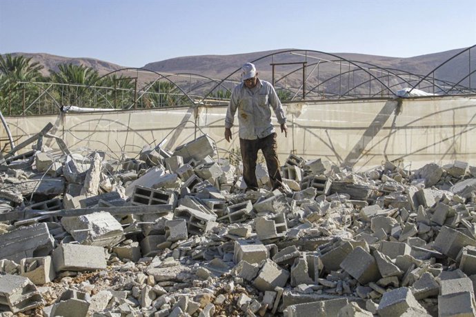 September 18, 2023, Jordan Valley, West Bank, Palestine: A Palestinian seen surrounded by the remains of his destroyed house after being demolished by the Israeli army in the northern Jordan Valley, in the occupied West Bank. Israeli army bulldozer demo
