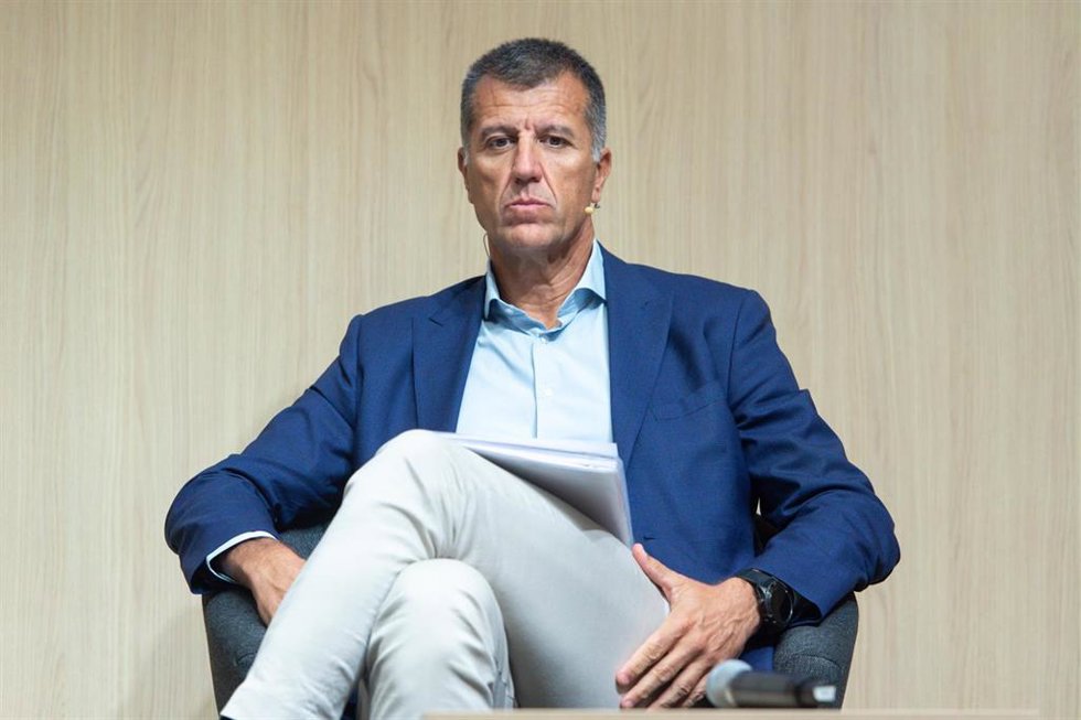 El director general de Bizum, Ángel Nigorra, interviene durante una mesa redonda de soluciones de pagos, en el Aula Magna de CUNEF, a 28 de septiembre de 2023, en Madrid (España). 