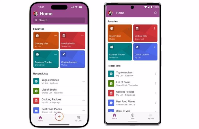 Interfaz de Microsoft Lists para iOS y Android