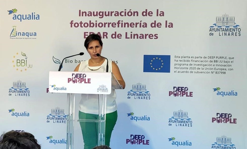 La delegada de Agricultura, Pesca, Agua y Desarrollo Rural, Soledad Aranda, en la inauguración de la planta demostrativa del proyecto Deep Purple