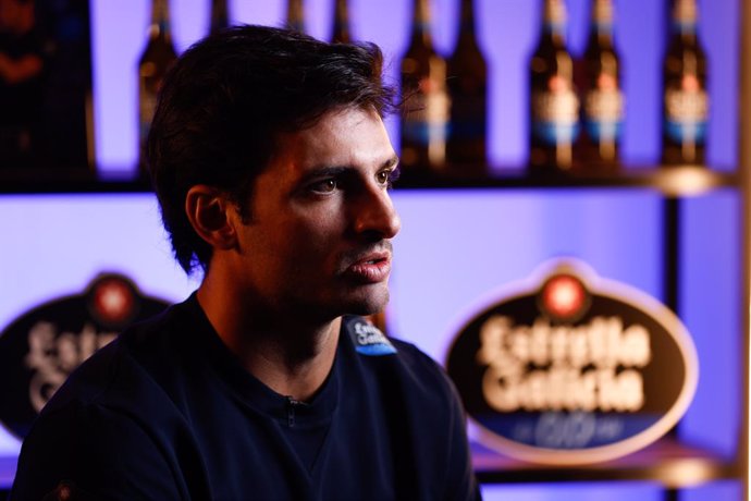 Carlos Sainz attends during an interview for Europa Press in an event of Estrella Galicia 0,0 at Phygital Hub on October 02, 2023, in Madrid, Spain.