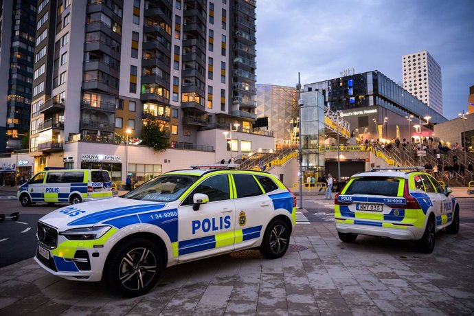 September 12, 2023, STOCKHOLM, SWEDEN: 230912 Enhanced police presence outside Friends Arena ahead of the UEFA Euro Qualifier football match between Sweden and Austria on September 12, 2023 in Stockholm. .Photo: Joel Marklund / BILDBYRN / kod JM / JM053