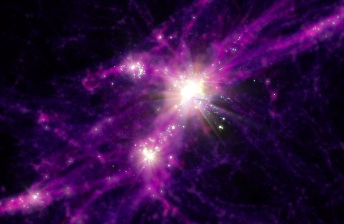 Concepción artística de las primeras galaxias con formación estelar.