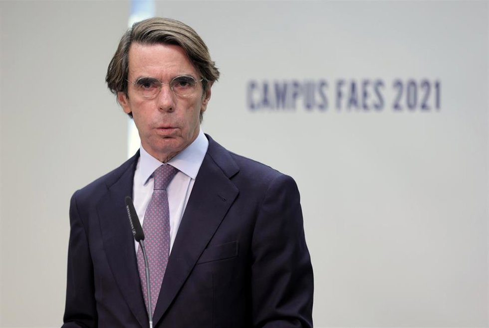 Archivo - El expresidente del Gobierno y presidente del IADG, José María Aznar, interviene en la clausura del Campus FAES 2021 en el auditorio de la Fundación Abertis, a 24 de septiembre de 2021, en Madrid, (España). Con esta nueva edición, celebrada de